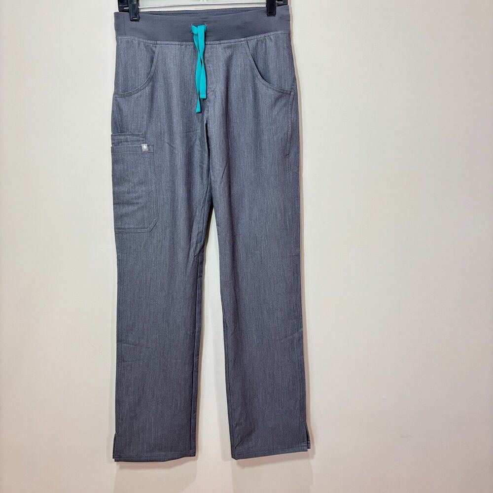 FIGS Technical Collection Women XS Scrub Pants Gray Teal Blue Tie  Stretch Cargo